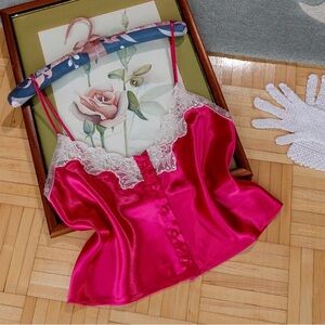 Vintage Victoria’s Secret Gold Label fuchsia pink satin camisole